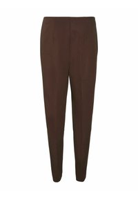 Braune, maßgeschneiderte Hose mit glatter Textur, geradem Schnitt, Bundfalten und mittelhoher Taille.