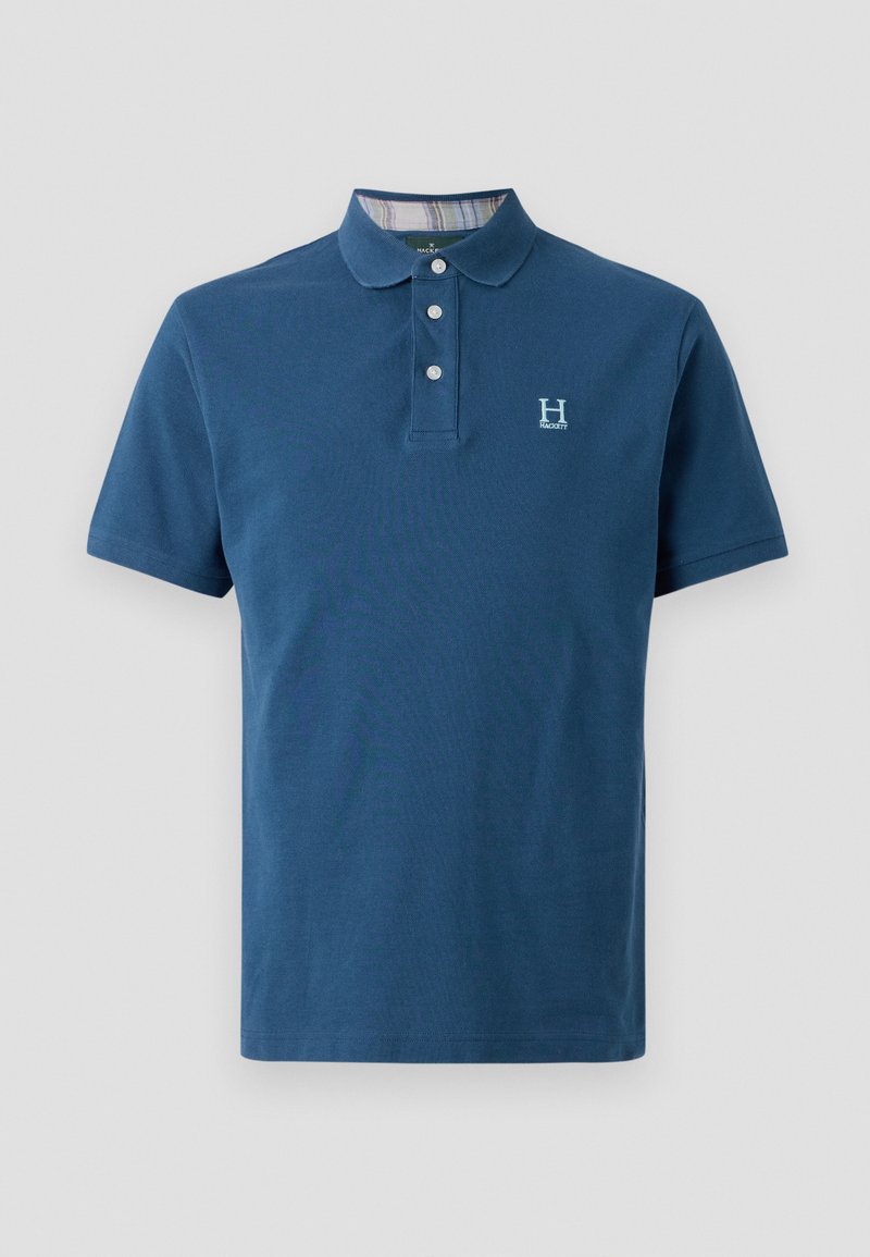 Polo bleu marine en coton, doté d'un col, d'une patte de boutonnage à trois boutons et d'un petit logo brodé sur la poitrine.