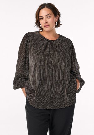 MIT GLITZERSTREIFEN UND LANGEN ÄRMELN - Bluse - black copper lurex