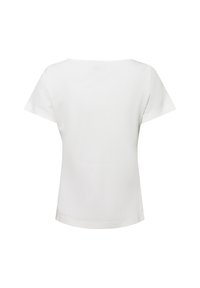 Witte T-shirt met korte mouwen, ronde halslijn, gemaakt van zachte stof, gladde textuur, eenvoudig ontwerp zonder patronen of zichtbare hardware.