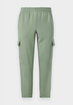 Pantalones de chándal verde claro con cintura elástica, piernas ajustadas y dos bolsillos laterales tipo cargo. Hechos de una tela suave y transpirable.