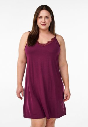 Burgundy brezrokavna nočna obleka z čipkastim obrobjem pri dekolteju. Mehak material, A-linijski kroj, zasnova do kolen. Preprosta in elegantna.