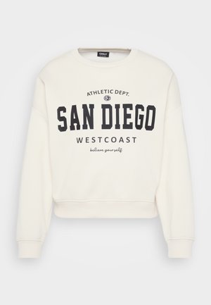 Felpa bianca corta in tessuto morbido con stampa grafica nera con i testi "SAN DIEGO" e "WESTCOAST". Polsini a costine presenti.