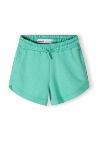 Pantalones cortos de color verde claro, confeccionados en una suave mezcla de algodón. Presentan una cintura elástica, cordón ajustable y dos bolsillos laterales con bordes rematados.