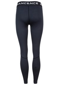 Schwarze Sportleggings mit enger Passform, elastischem Bund und "ENDURANCE"-Logo sowie dezenten Nähten entlang der Beine.