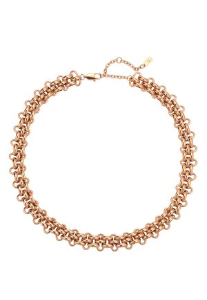 Dubbele schakelketting in roségoud met in elkaar grijpende cirkelvormige schakels en verstelbare sluiting.
