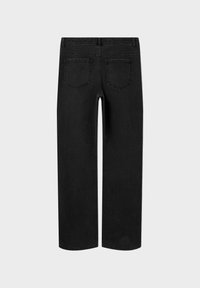Svarta jeans i rak modell av denim med två bakfickor, synliga sömmar och en ren kantning i fållen. Mjuk textur, avslappnad design.