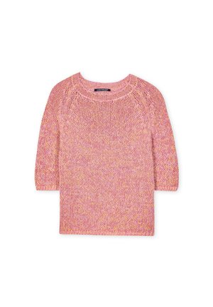 Kurzarm-Strickpullover in einem Mix aus rosa und lila Farbtönen. Mit Rundhalsausschnitt und lockerem, strukturiertem Stoff.