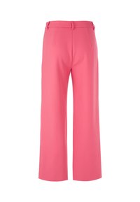 Rosa weite Hosen mit glatter Textur, maßgeschneidertem Design und Gürtelschlaufen. Verfügt über zwei Gesäßtaschen und ein sauberes, poliertes Finish.