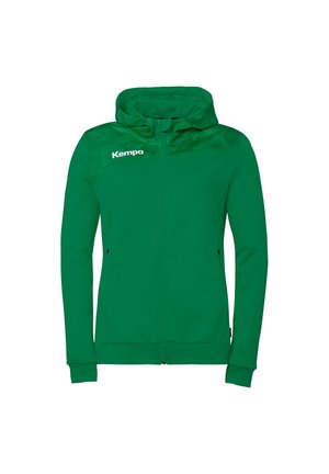 Grøn lynlåstrøje med hætte, lange ærmer, sidelommer og "Kempa"-logo på den øverste venstre side af brystet.