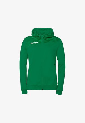 Grøn lynlåstrøje med hætte, lange ærmer, sidelommer og "Kempa"-logo på den øverste venstre side af brystet.