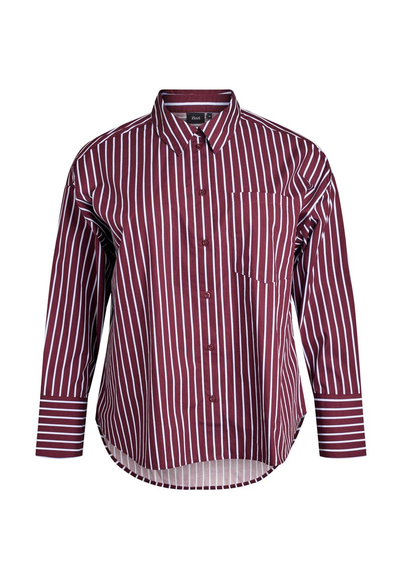 Marokas pogām apģērbs ar vertikālām baltām svītrām, apkakli, garām piedurknēm, krūšu kabatu un horizontālām svītrām uz piedurknēm.