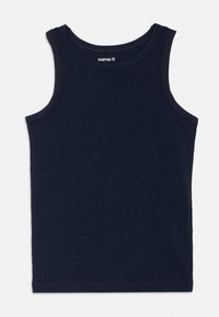Marineblå bomulls-tanktop med rund halslinning og ermeløs design. Har sydd kanter og en glatt tekstur, egnet for hverdagsbruk.