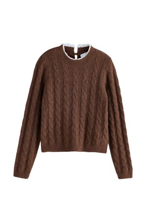 Next, CABLE KNIT JUMPER WITH LACE TRIM COLLAR - Maglione - brown