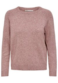 Pull en maille rose avec un col rond, des manches longues et des poignets côtelés. Confectionné en fil doux et texturé, avec une coupe classique.