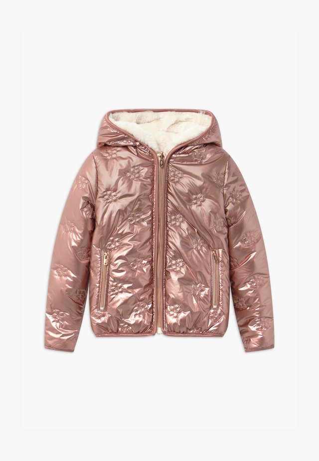 EMBOSSED FLOWER REVERSIBLE HOODED - Winterjacke - rose gold/blanc cassé