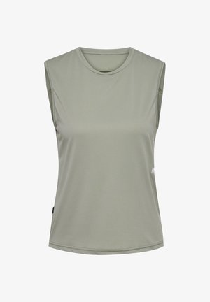 Ärmlös sporttopp i ljusgrön färg, tillverkad av andningsbart material. Har en rund halsringning och en diskret varumärkeslogotyp framtill.