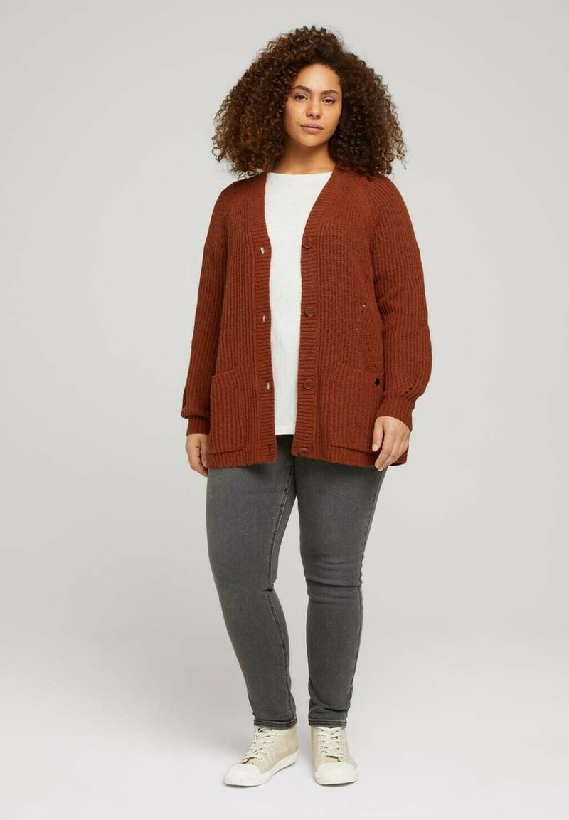 Damen Strickjacken | MY TRUE ME TOM TAILOR CARDIGAN BUTTONED AJOUR STITCH Strickjacke rust brown melange/dunkelrot - LW54596 Damen Strickjacken | MY TRUE ME TOM TAILOR CARDIGAN BUTTONED AJOUR STITCH Strickjacke rust brown melange/dunkelrot - LW54596