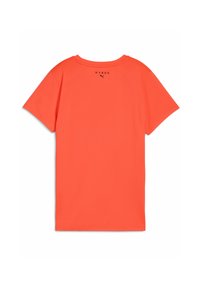 Short-sleeve t-shirt in bright orange, featuring a round neckline and black "HYROX" logo at the back, made from lightweight fabric.