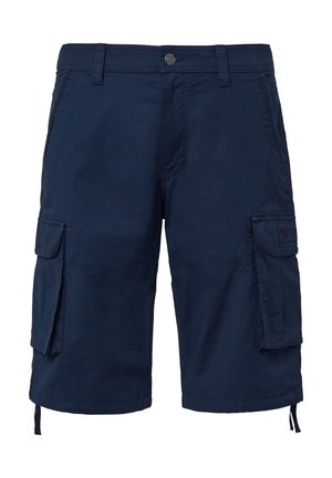 Bermudas de carga en color navy con un corte relajado, hechas de una tela ligera. Cuenta con dos bolsillos laterales y un cordón ajustable en el dobladillo.