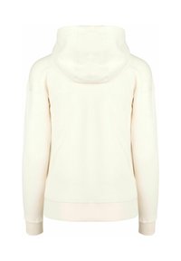 Sudadera con capucha de color crema claro, con cordón en la capucha, puños y dobladillo acanalados. Fabricada con una tela suave, presenta un diseño sencillo y limpio sin gráficos.