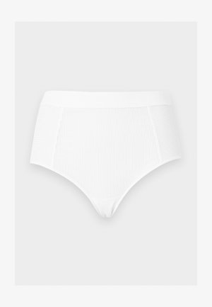 Άσπρα seamless briefs με ψηλή μέση, ριμπ ύφανση, φαρδύ ελαστικό κορδόνι και λεπτή κάθετη ριγέ υφή.