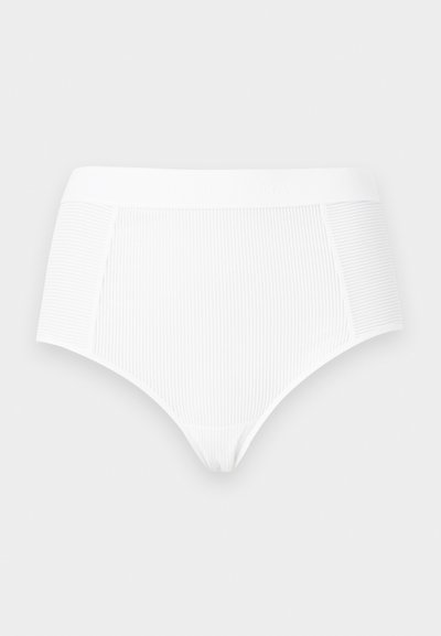 Άσπρα seamless briefs με ψηλή μέση, ριμπ ύφανση, φαρδύ ελαστικό κορδόνι και λεπτή κάθετη ριγέ υφή.