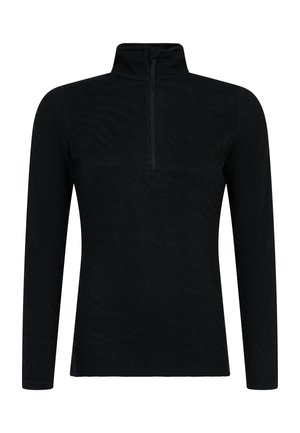 Mustapaitainen pitkähihainen pullover, jossa on puolivetoketju ja aaltoileva tekstuuri. Valmistettu joustavasta kankaasta mukavuutta ja istuvuutta varten.