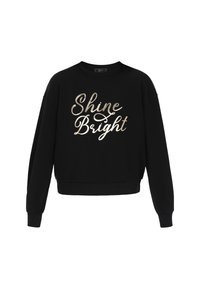 Felpa nera crop in cotone, con scritta in oro metallizzato "Shine Bright" sul davanti, vestibilità rilassata e polsini a coste.