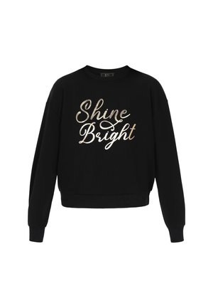 Zwarte cropped sweatshirt van katoen, met metallic gouden tekst "Shine Bright" op de voorkant, relaxed fit en ribgebreide boorden.