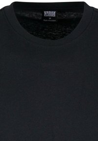Svart bomull crew neck t-skjorte med en glatt tekstur og minimale sømmer, med et merke merket "URBAN CLASSICS" og størrelse "M."