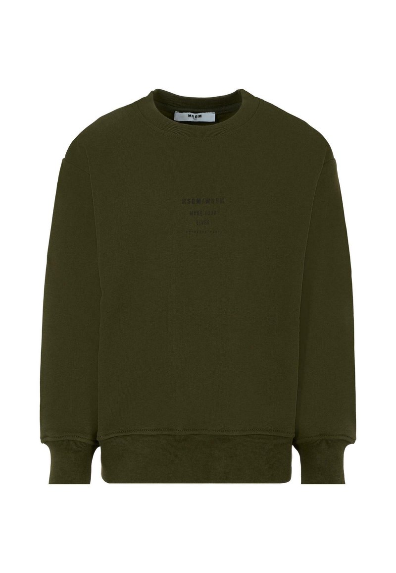 Olijfgroene sweatshirt van katoen, met een ronde hals en ribbels aan de mouwen. Inclusief subtiele bedrukte tekst aan de voorkant.