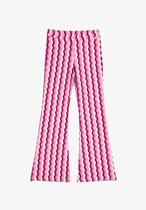 Bővülő leggings, stretch pamut keverékből, hullám mintával, rózsaszín és lila árnyalatokban, kényelmes elasztikus derékkal.