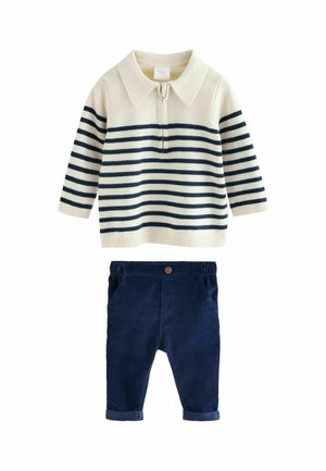 Next, BABY COLLARED KNITTED TOP AND TROUSERS SET - Pulover - blue cream stripe