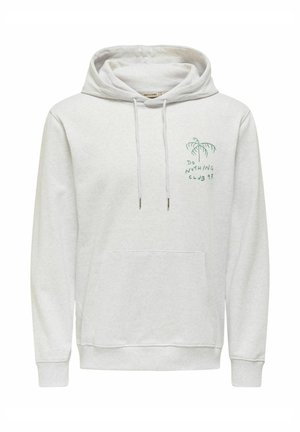 Sudadera gris de tejido suave, con bolsillo canguro y un gráfico de palmera en el pecho con el texto "DO NOTHING CLUB 97".