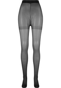 Collant neri trasparenti con una texture liscia, finitura semi-trasparente e una cintura larga con un design a presa comoda.