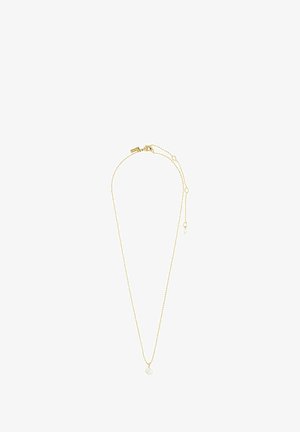 Gul kæderegister med en rund perlevedhæng. Har en delikat, fin kæde og en lille justerbar forlængelse med en lås.