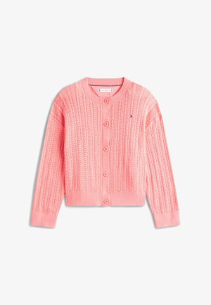 Button-Front Strick-Cardigan in Pink mit langen Ärmeln, gerippten Bündchen und Saum sowie dezentem Strukturmuster.
