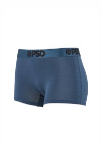 Boxers bleu marine pour homme avec logo PSD noir sur la ceinture élastique, présentés sur un fond blanc.