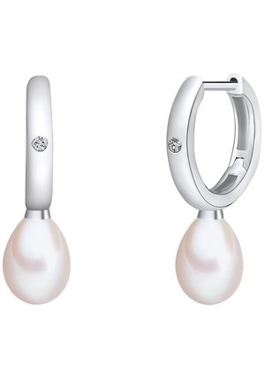 KLAPPCREOLEN STERLING SILBER SÜSSWASSER-ZUCHTPERLE WEISS DIAMANT WEISS LULU & JANE DIAMANTOHRCREOLEN - Ohrringe - silberfarben