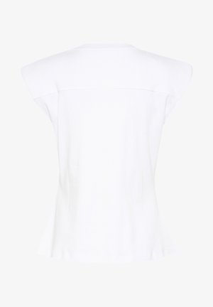 Witte top met korte mouwen, voorzien van een getailleerde pasvorm, een gladde textuur en lichte schoudervulling. Eenvoudige halslijn zonder zichtbare versieringen.