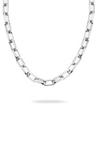 Sølv kædehalssmykke bestående af rektangulære led, poleret finish, med et ensartet mønster og glatte kanter.
