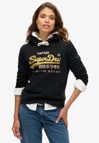 Superdry & Co EMBELLISHED VINTAGE LOGO GRAPHIC - Felpa con cappuccio - jet black