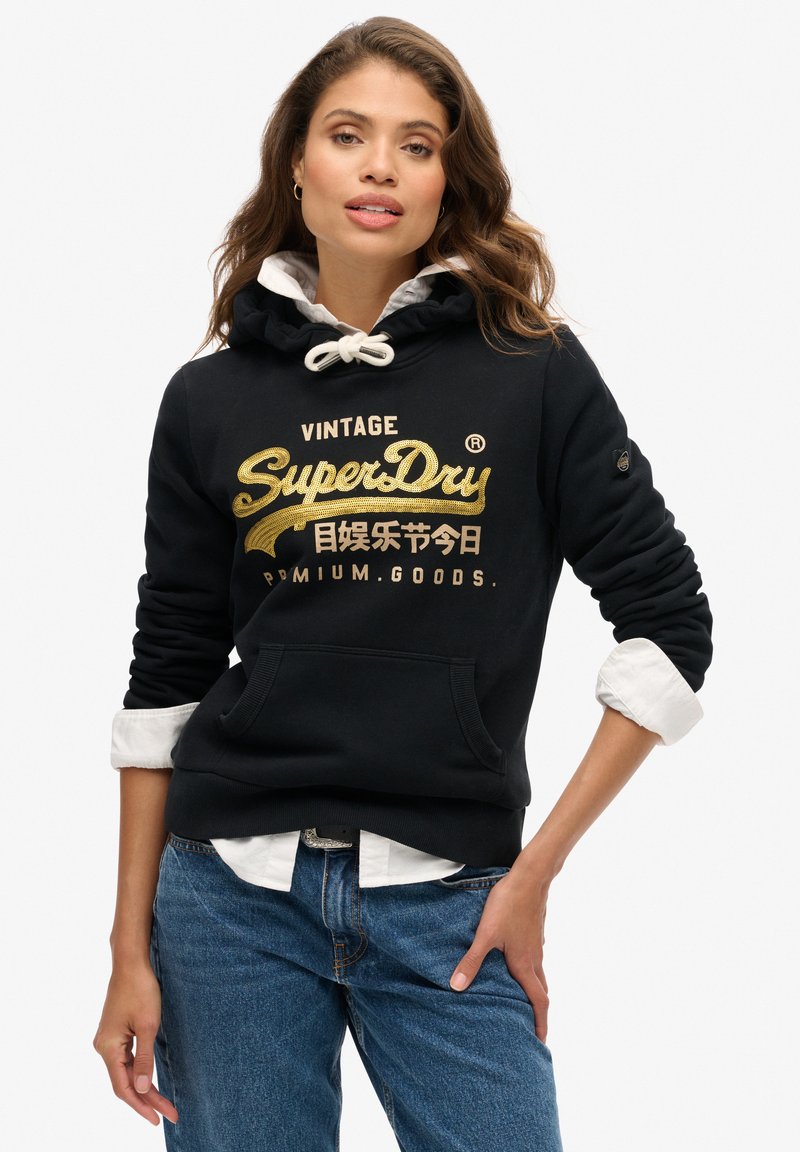Superdry & Co EMBELLISHED VINTAGE LOGO GRAPHIC - Felpa con cappuccio - jet black