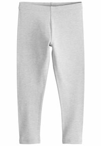 Leggings gris clair en tissu doux et extensible ; coupe slim avec une taille élastique et une texture lisse, adaptées pour un usage décontracté.