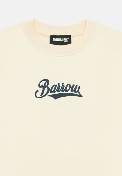 Kreemivärvi crewneck-swetari, millel on musta kiri "Barrow" rinna keskosas ja must silt logoga kaelaribal.