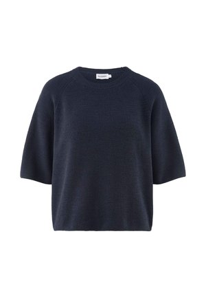 Marineblauer, kurzärmeliger Strickpullover mit Rundhalsausschnitt und lockerem Schnitt.