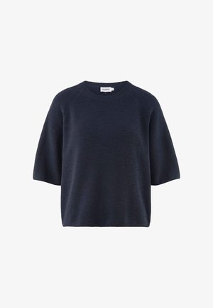 Marineblauer, kurzärmeliger Strickpullover mit Rundhalsausschnitt und lockerem Schnitt.