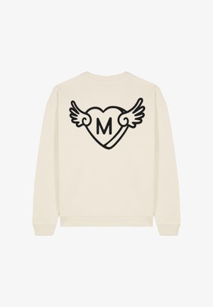 Felpa color crema con un grande cuore nero con ali e la lettera 'M' al centro sul retro. Materiale in misto cotone.