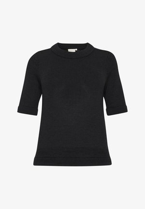 Maglione nero lavorato a maglia con scollatura arrotondata, maniche corte e dettagli a coste sui polsini e sull'orlo. Materiale testurizzato.